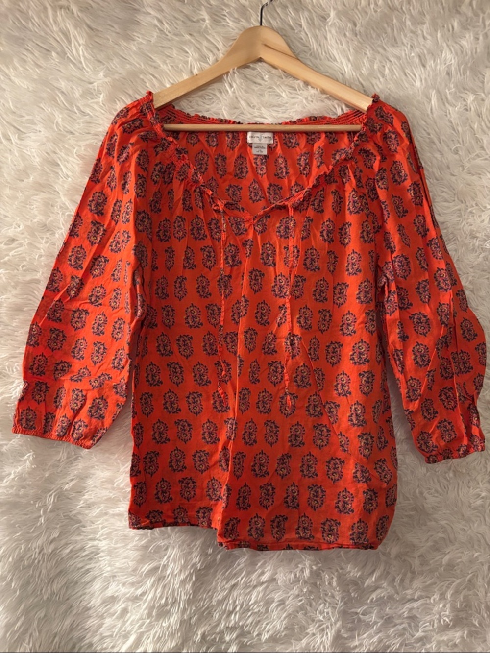 Jaclyn Smith Orange Peasant Blouse Size Large